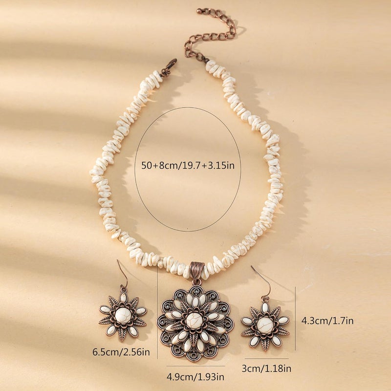 JMScape 4 PCS Western Turquoise Jewelry for Women Boho Vintage Navajo Pearl Necklace Earring Bracelet Ring Set Country Cowgirl Accessories for Gift - Image 5